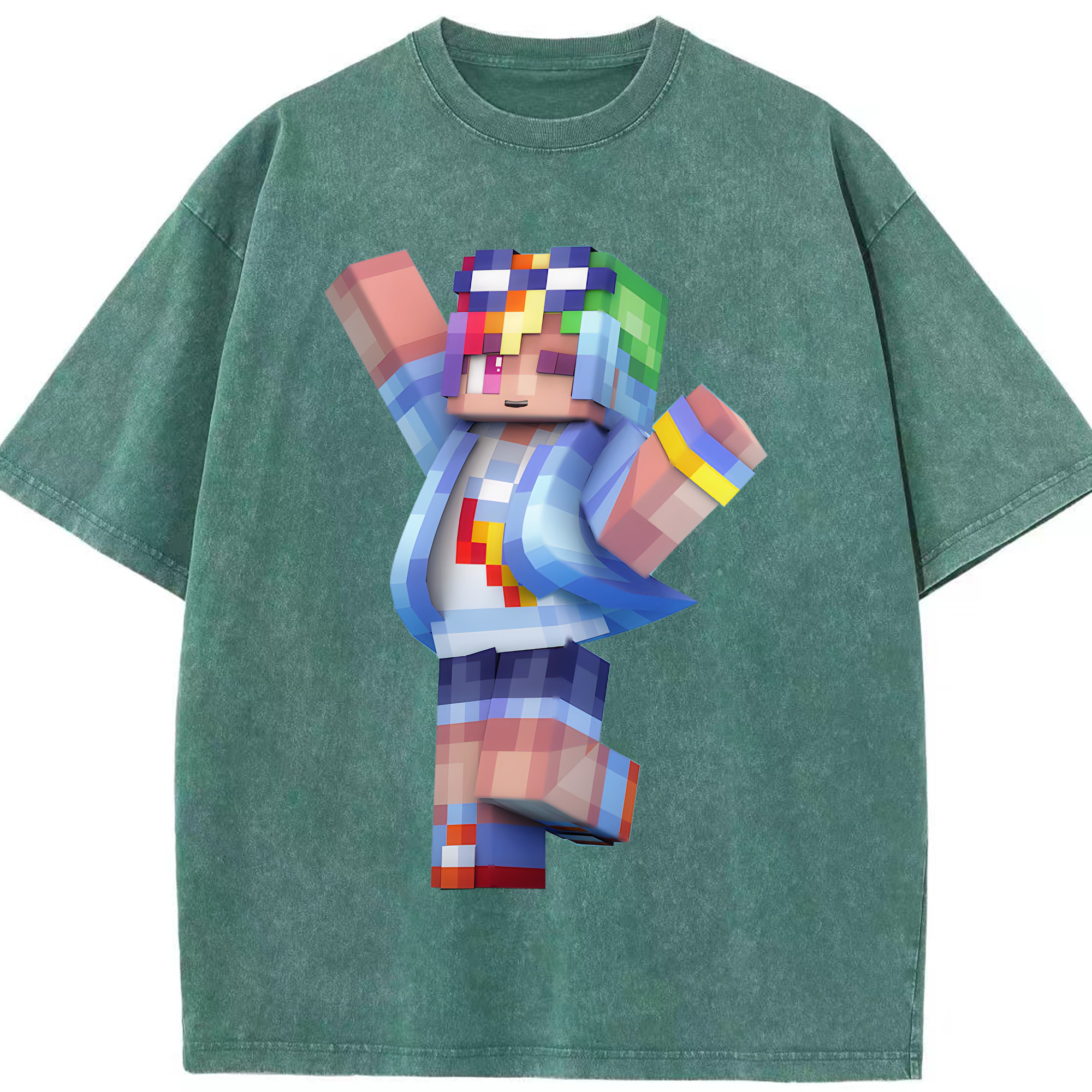 （画像用） マインクラフト ブロックの世界 Minecraft MC Block world 綿100% ヴィンテージ風 半袖Tシャツ（フロントプリント）